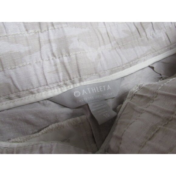 Athleta Cabo Tide Linen Jogger Pants Women Size 10 in Neutral Camo Pull On - Picture 2 of 7